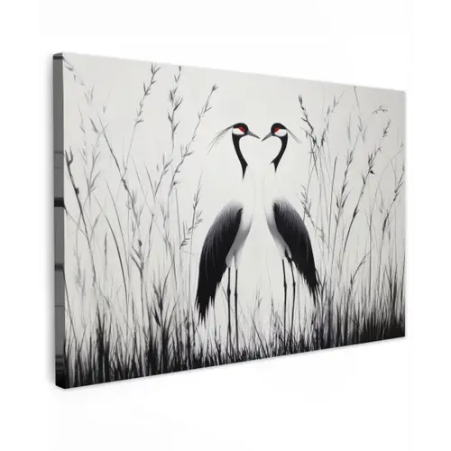 Kraanvogels - Gras - Hartvorm - Zwart canvas 2cm klein -z3d
