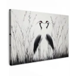 Kraanvogels - Gras - Hartvorm - Zwart canvas 2cm klein -z3d