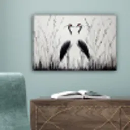 Kraanvogels - Gras - Hartvorm - Zwart canvas 2cm klein -sfeer4