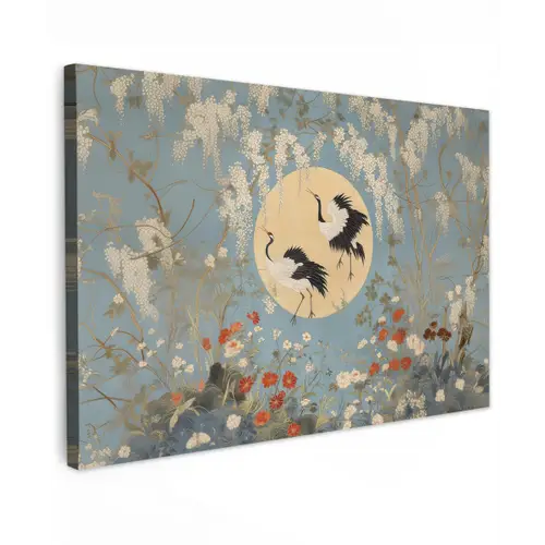 Kraanvogels - Maan - Bloemen - Blauw canvas 2cm klein -z3d