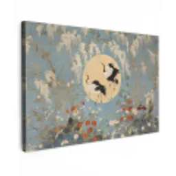 Kraanvogels - Maan - Bloemen - Blauw canvas 2cm klein -z3d