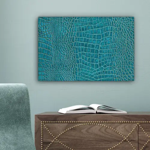 Krokodillenleertextuur - Blauw - Exotisch canvas 2cm klein -sfeer4