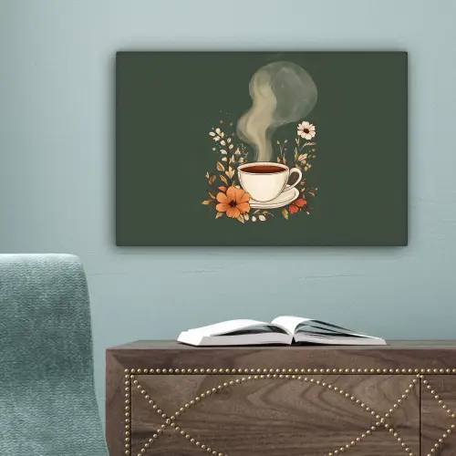 Kop - Bloemen - Groen - Koffie canvas 2cm klein -sfeer4