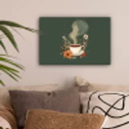 Kop - Bloemen - Groen - Koffie canvas 2cm klein -sfeer1