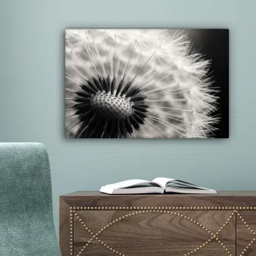 Paardenbloem - Zwart - Wit canvas 2cm klein -sfeer4