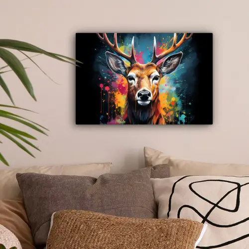 Hert - Graffiti - Dieren - Kleuren canvas 2cm klein -sfeer1
