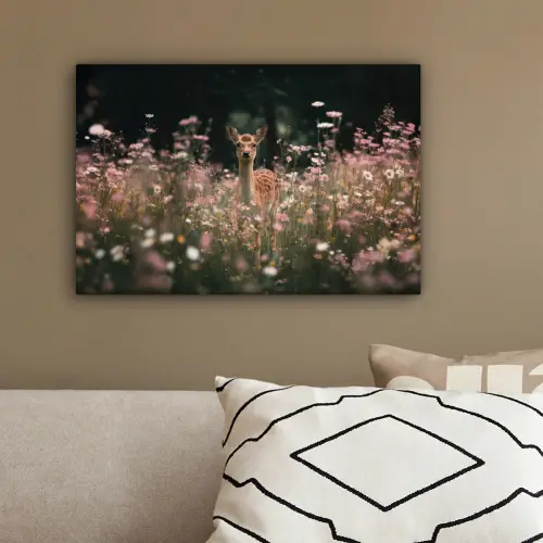 Hert - Wilde bloemen - Bos canvas 2cm klein -sfeer3
