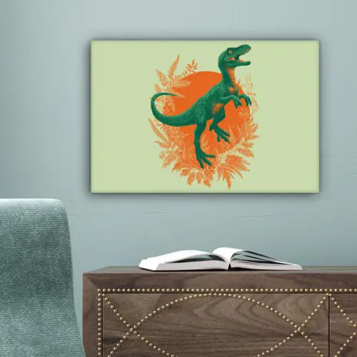 Dinosaurus - Groen - Planten - Cirkel canvas 2cm klein -sfeer4