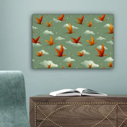 Dinosaurussen - Wolken - Sterren - Oranje canvas 2cm klein -sfeer4