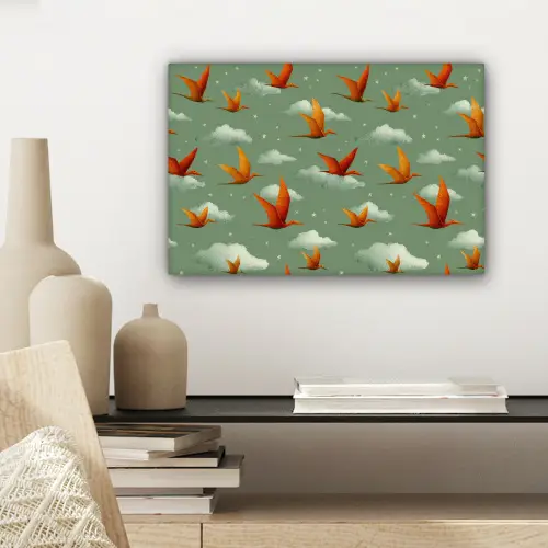 Dinosaurussen - Wolken - Sterren - Oranje canvas 2cm klein -sfeer6