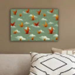 Dinosaurussen - Wolken - Sterren - Oranje canvas 2cm klein -sfeer3