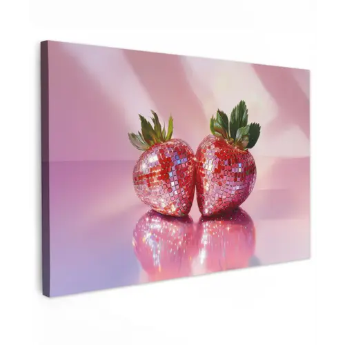Disco - Fruit - Glitter - Strawberry canvas 2cm klein -z3d