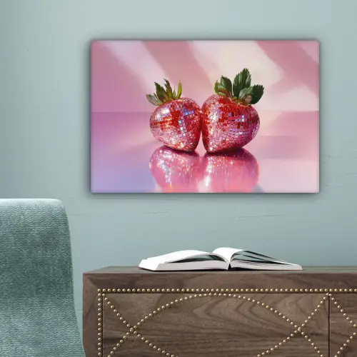 Disco - Fruit - Glitter - Strawberry canvas 2cm klein -sfeer4