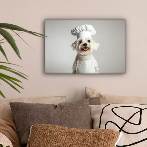 Hond - Wit - Kok canvas 2cm klein -sfeer1