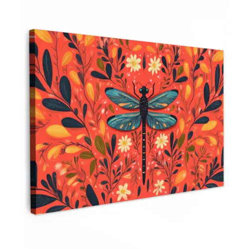 Libel - Blauw - Vleugels - Bladeren canvas 2cm klein -z3d