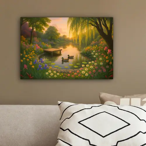 Eenden - Vijver - Bloemen canvas 2cm klein -sfeer3