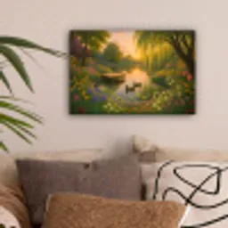 Eenden - Vijver - Bloemen canvas 2cm klein -sfeer1