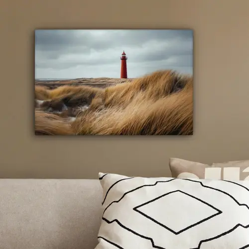 Duinen - Vuurtoren - Rood - Lucht canvas 2cm klein -sfeer3