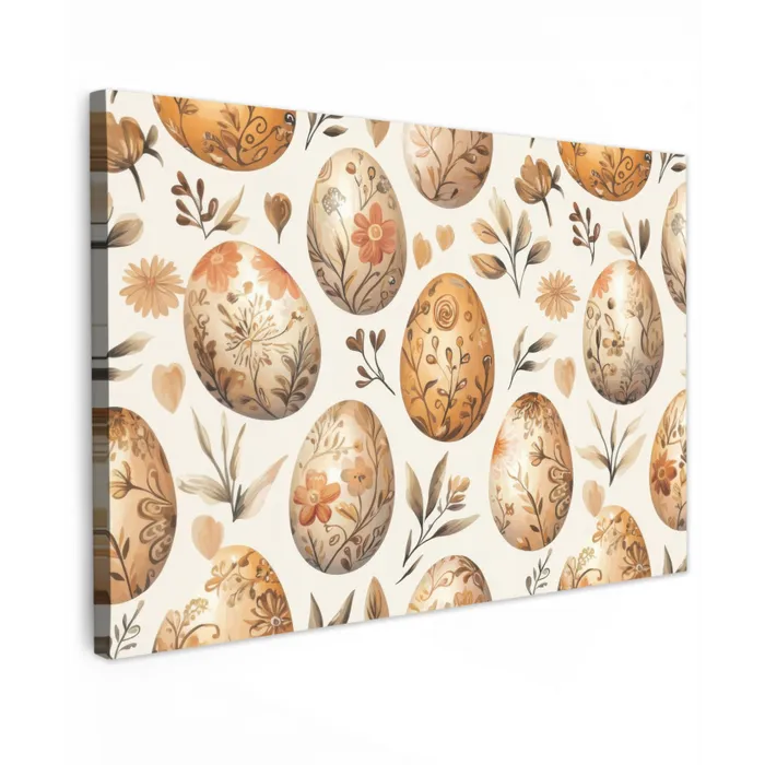 Paaseieren - Bruin - Bloemen canvas 2cm klein -z3d