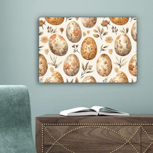 Paaseieren - Bruin - Bloemen canvas 2cm klein -sfeer4