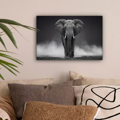 Olifant - Zwart - Wit - Rook canvas 2cm klein -sfeer1