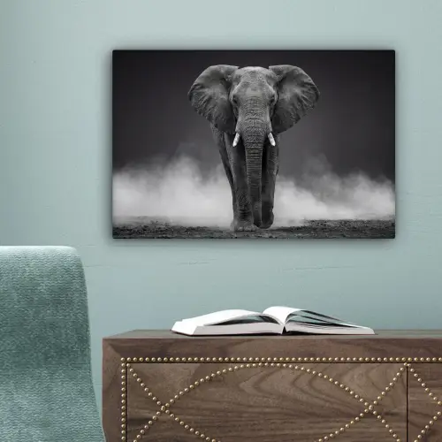 Olifant - Zwart - Wit - Rook canvas 2cm klein -sfeer4