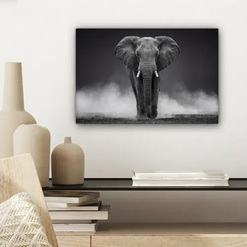 Olifant - Zwart - Wit - Rook canvas 2cm klein -sfeer6