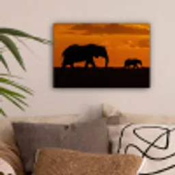 Olifanten - Savanne - Zonsondergang canvas 2cm klein -sfeer1