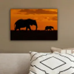 Olifanten - Savanne - Zonsondergang canvas 2cm klein -sfeer3