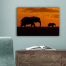 Olifanten - Savanne - Zonsondergang canvas 2cm klein -sfeer4