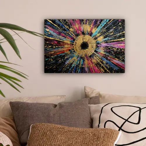 Explosie - Goud - Kleurrijk - Abstract canvas 2cm klein -sfeer1