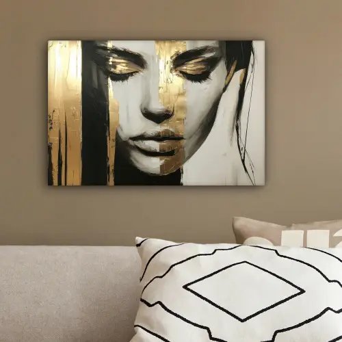 Ogen - Gezicht - Goud - Strepen canvas 2cm klein -sfeer3