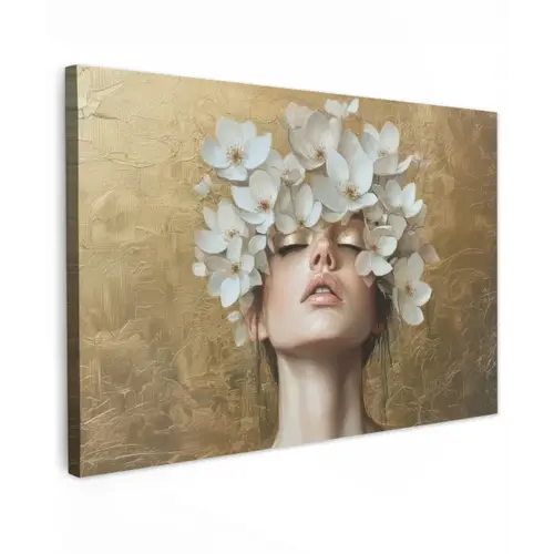 Gezicht - Bloemen - Goud - Abstract canvas 2cm klein -z3d