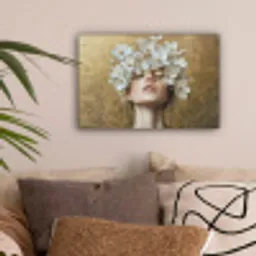 Gezicht - Bloemen - Goud - Abstract canvas 2cm klein -sfeer1