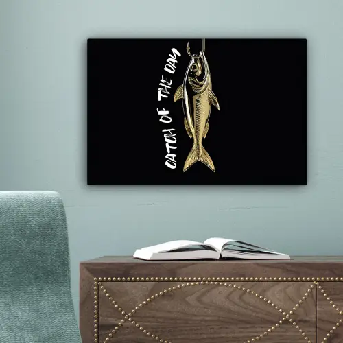 Vis - Zwart - Goud - Tekst canvas 2cm klein -sfeer4