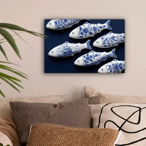 Vissen - Delfts - Blauw - Keramiek canvas 2cm klein -sfeer1