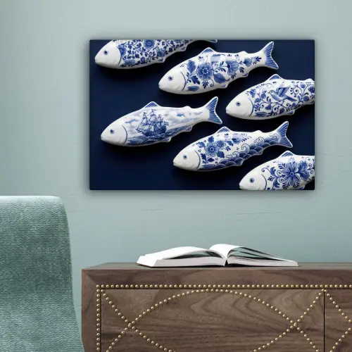 Vissen - Delfts - Blauw - Keramiek canvas 2cm klein -sfeer4