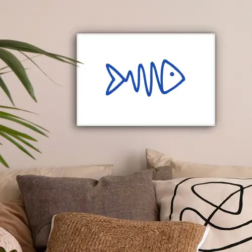 Vis - Minimalistisch - Blauw - Lijn canvas 2cm klein -sfeer1