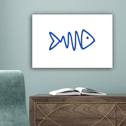 Vis - Minimalistisch - Blauw - Lijn canvas 2cm klein -sfeer4