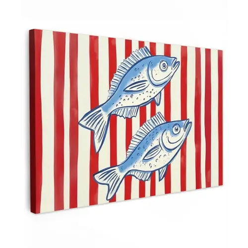 Vissen - Verticale strepen - Blauw - Rood canvas 2cm klein -z3d