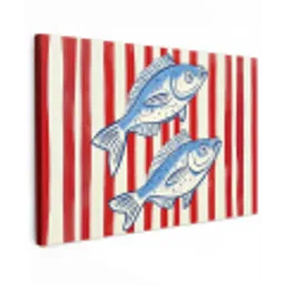 Vissen - Verticale strepen - Blauw - Rood canvas 2cm klein -z3d