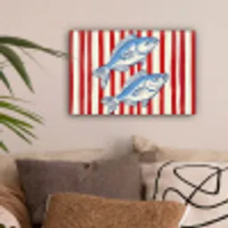Vissen - Verticale strepen - Blauw - Rood canvas 2cm klein -sfeer1