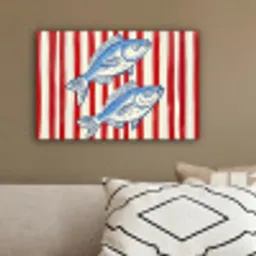 Vissen - Verticale strepen - Blauw - Rood canvas 2cm klein -sfeer3