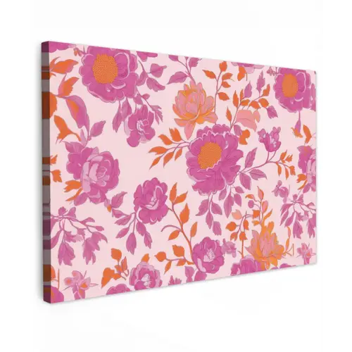 Bloemenpatroon - Roze - Oranje - Bloemen canvas 2cm klein -z3d