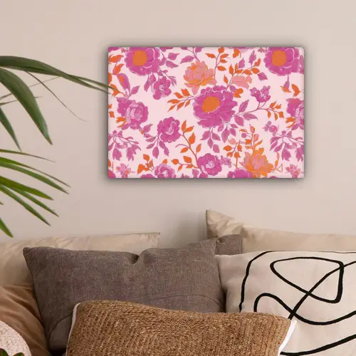 Bloemenpatroon - Roze - Oranje - Bloemen canvas 2cm klein -sfeer1