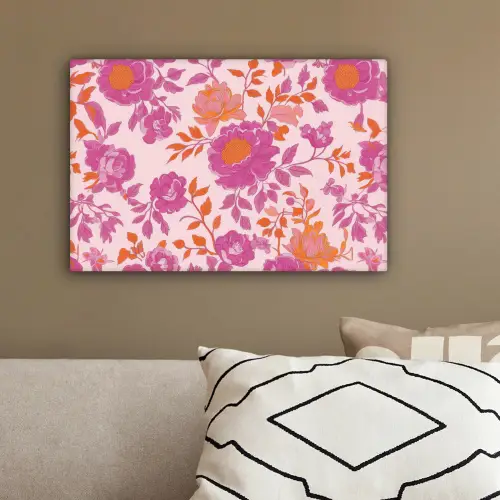 Bloemenpatroon - Roze - Oranje - Bloemen canvas 2cm klein -sfeer3