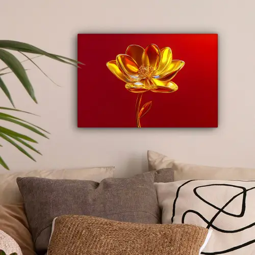 Bloem - Goud - Glazen canvas 2cm klein -sfeer1