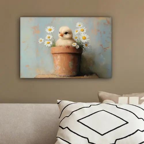 Bloempot - Kuiken - Bloemetjes canvas 2cm klein -sfeer3