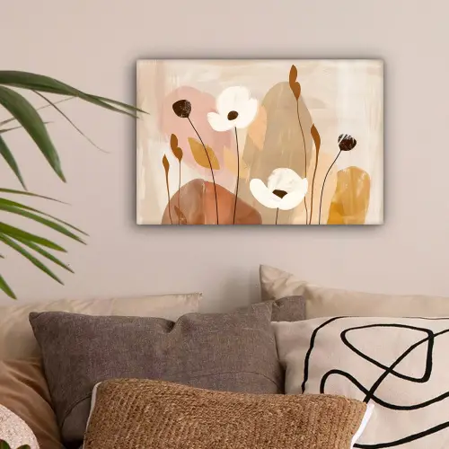 Bloemen - Abstract - Beige - Kunst canvas 2cm klein -sfeer1