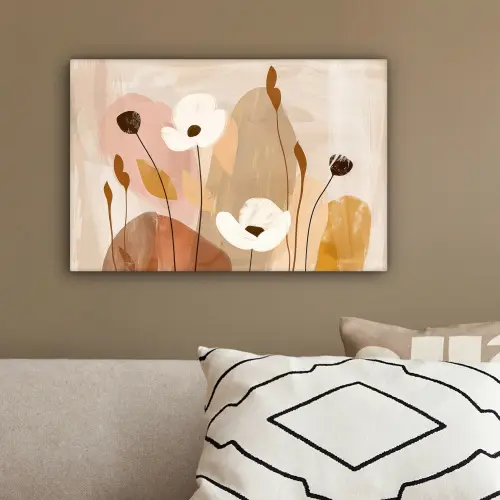 Bloemen - Abstract - Beige - Kunst canvas 2cm klein -sfeer3
